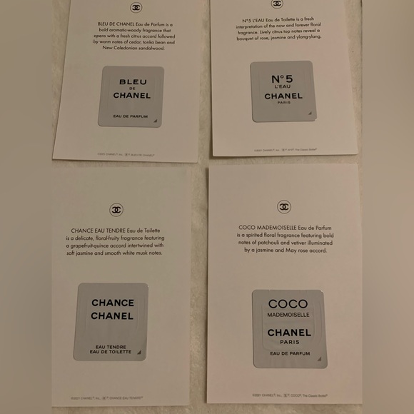 CHANEL Bundle DOUBLE CHARM 5 Chanel perfume samples 6 framable Chanel art work - Picture 14 of 16